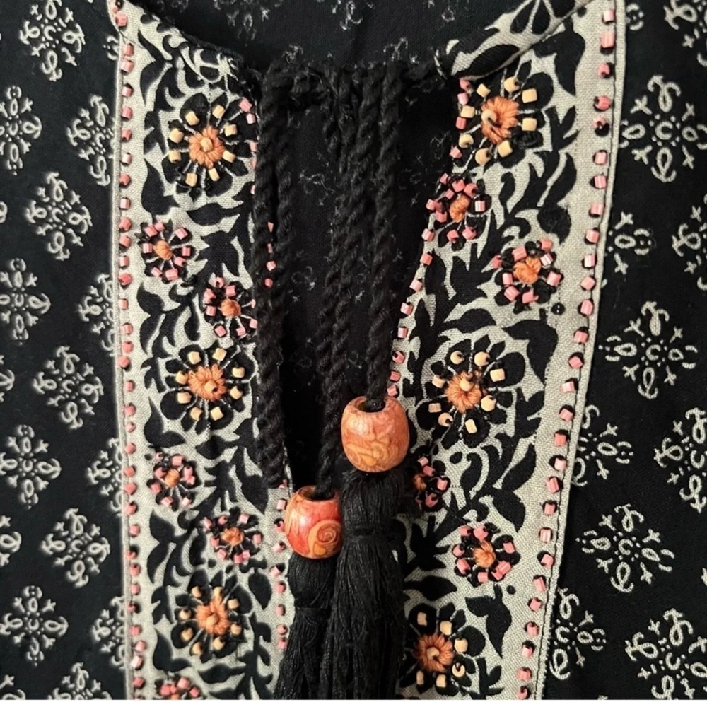 Lucky Brand Made in India Tunic Top Moroccan Indian
Print M Medium Tassle Boho - Picture 9 of 12